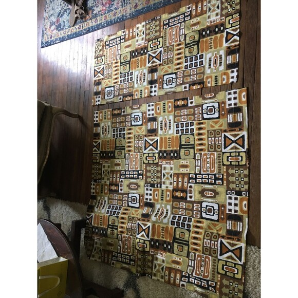 Awesome RARE Vintage Mid Century retro 70s large pattern oval brn tones fabric! - Picture 2 of 8